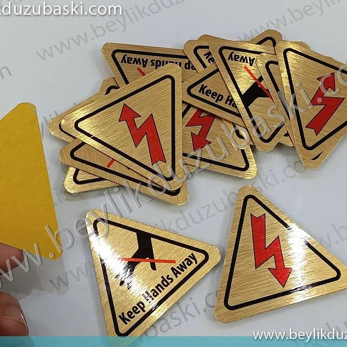 makinalar için metal, üçgen elektrik, dokunmak yasaktır, arkası bantlı, metal plaka baskıları, yapılmaktadır, ebat ve adede göre fiyat oluştrulur