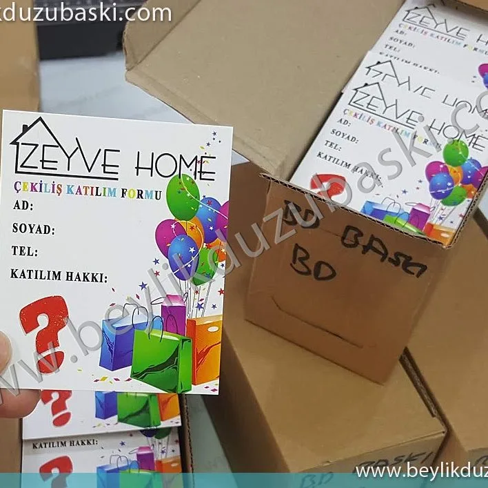 zeyve home için yapılan, kalın çekiliş ve katılım formu, acil matbaa baskıları, ebat ve adetlere göre fiyat alınız, beylikdüzü matbaa baskıları
