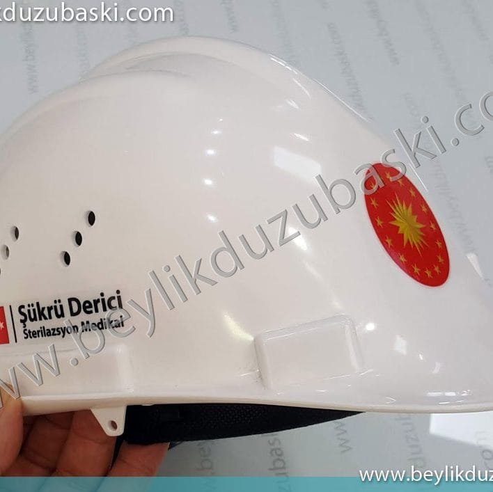 isim baskılı baret, cumhur başkanlığı logo baskılı baret, isim bayrak ve kan grubu baskılı baret üretimi