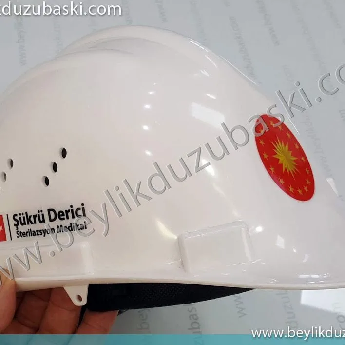 isim baskılı baret, cumhur başkanlığı logo baskılı baret, isim bayrak ve kan grubu baskılı baret üretimi