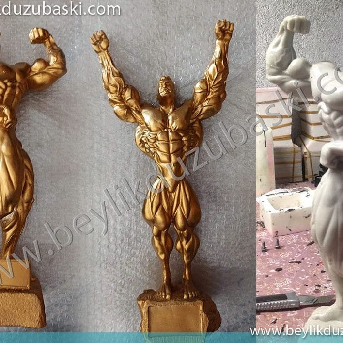 vücüt geliştirme heykelleri, arnold konseptinde vücut geliştirme sporu için yapılan, özel üretim, el byapımı ve boyaması, hediye ürünler, yerli üretim birincilik kupaları, özel imalat şampiyonluk kupaları