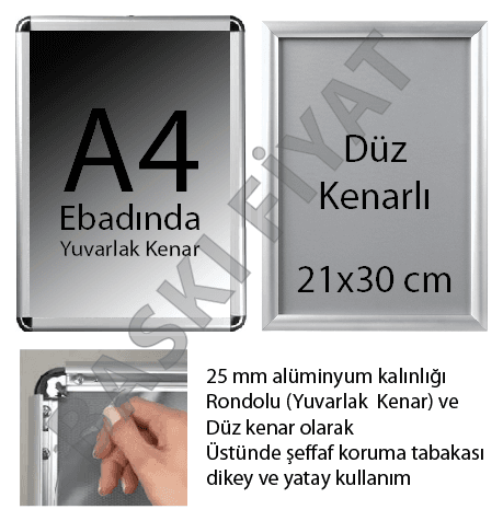 A4 çerçeve, alüminyum çerçeve, düz ve rondo köşe, alüminyum çerçeve imalatı, beylikdüzü çerçeve imalatı