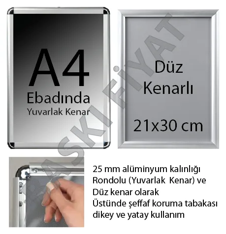 A4 çerçeve, alüminyum çerçeve, düz ve rondo köşe, alüminyum çerçeve imalatı, beylikdüzü çerçeve imalatı