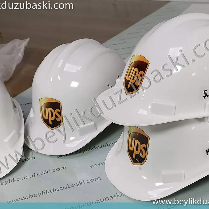 ups baret, ups için baret baskısı, baret üzerine logo ve kan grubu baskısı, acil barete baskı, baret dış mekan dayanıklı etiket, bekle al, aynı gün kargo