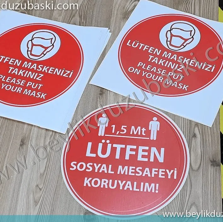 yer için virüs, maske, mesafe uyarı etiketleri, canlı parlak renklerde, uzun süre dayanımlı yer etiketi imalatı yapılmaktadır, ebat ve adetlere göre fiyat alabilirisniz