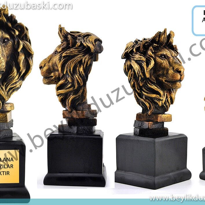 aslan büstü, masa isimlik, masa üzeri aslan heykeli, hediye için yapılan tasarım ürün, el yapımı, el boyaması, polyester heykel, biblo hediye ürün