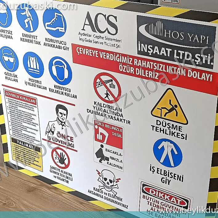 Uyarı levhası, inşaat uyarı levhaları, toplu işaretler, şantiye için uyarı kuralları büyük tabela