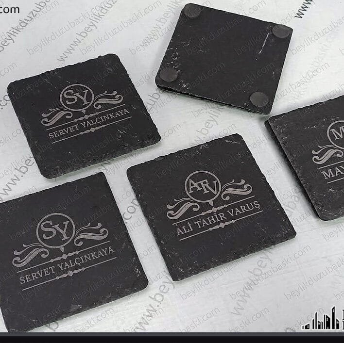 siyah bardakaltı baskı, taş bardak altı, ürün sadece baskı fiyatıdır, ürün temini ve adetli baskı için fiyat alınız