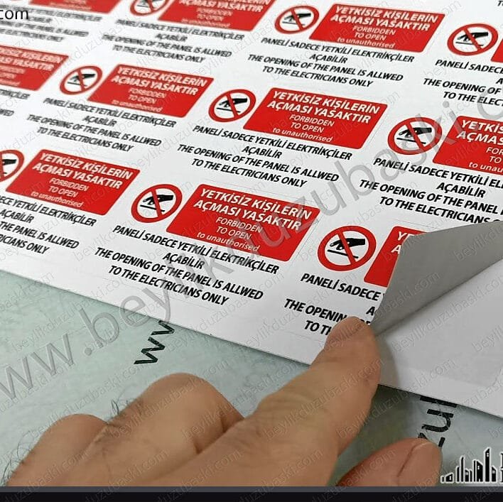 elektrikçi etiketi, yetkisiz kişiler açamaz etiketi, makina için, yetkili personel, uyarı etiketi, kaliteli etiket baskı, hızlı üretim, aynı gün kargo, ebat ve adede göre fiyat alınız