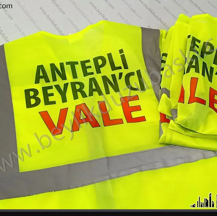 Vale yelek, baskılı fosforlu, reflektörlü, iş yeleği, vale için yelek baskıları, aynı gün gönderim, tasarım desteği verilir