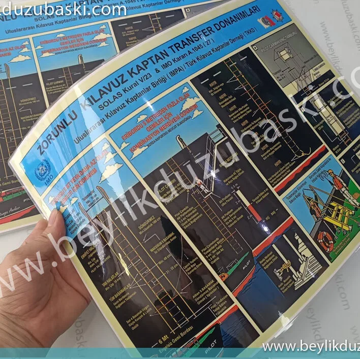 zorunlu kılavuz kaptan transfer donanımları, pvc kaplama, talimat, kalın PVC dayanıklı, A3 PVC kaplama, liman talimatları, gemi talimatları, baskı