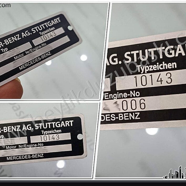 mercedes benz, daimler benz, motor şasi numarası, motor tanıtım etiketi, eski yıpranmış motor etiketi yeniden yapılması, aslına uygun ürün