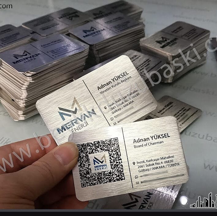 Metal kartvizit, kaliteli kartvizit, 2 yüzey baskılı gümüş kartvizit, acil üretim yapılır, aynı gün gönderilir, kaliteli kartvizit üretimi, gerçek metal kartvizit