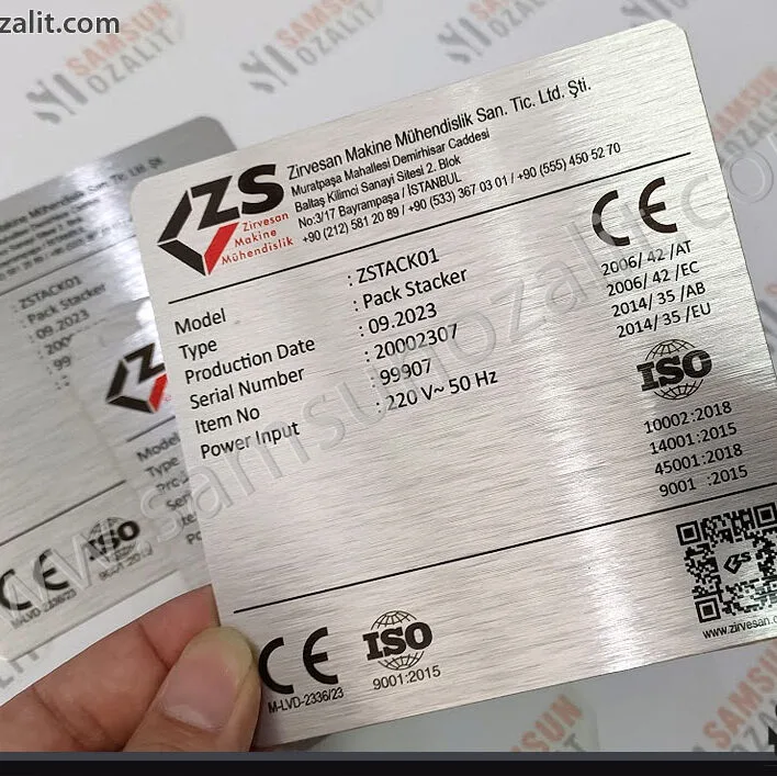 metal etiket baskısı, makine bilgileri için etiket, metal ürün, metal tanıtım etiketi, kargo ile aynı gün gönderim yapılabilir, samsun karadeniz bölgesi metal etiket üretim merkezi