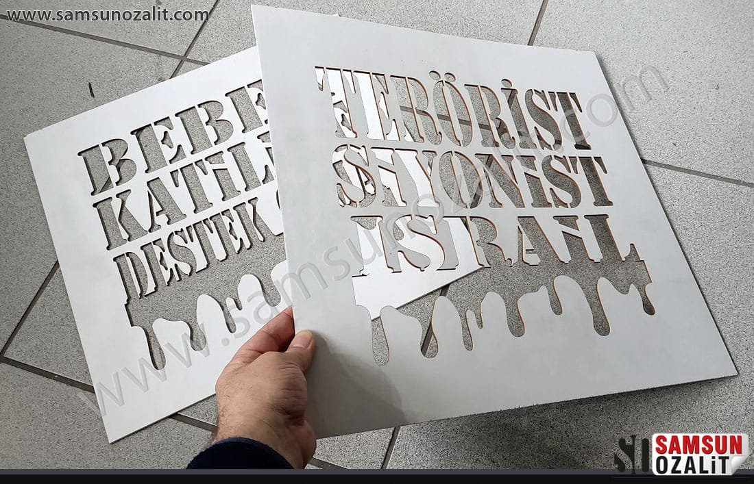 boyama şablon baskısı, şablon boyama kesimi, lazer ile yer boyama şablonu, duvar boyama şablonu baskısı, israil filistin boyama şablonu, tasarım desteği verilir Samsun boyama şablon baskısı, boyama şablon baskısı, şablon boyama kesimi, lazer ile yer boyama şablonu, duvar boyama şablonu baskısı, israil filistin boyama şablonu, tasarım desteği verilir, 3 mm plastik ürün, istenilen ebat yapılır, ebat ve adede göre fiyat alınız